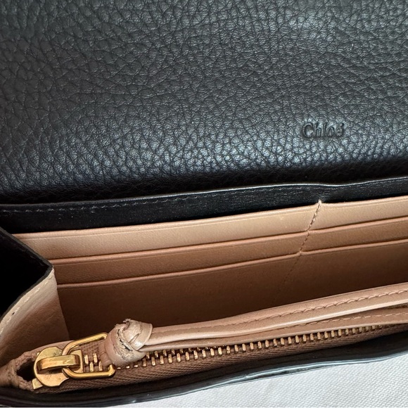 Chloé Black Leather Wallet with Gold Accent